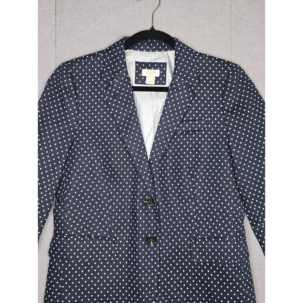 J.Crew Schoolboy Blazer Womens 6 Navy Polka Dot Linen Cotton G5531
